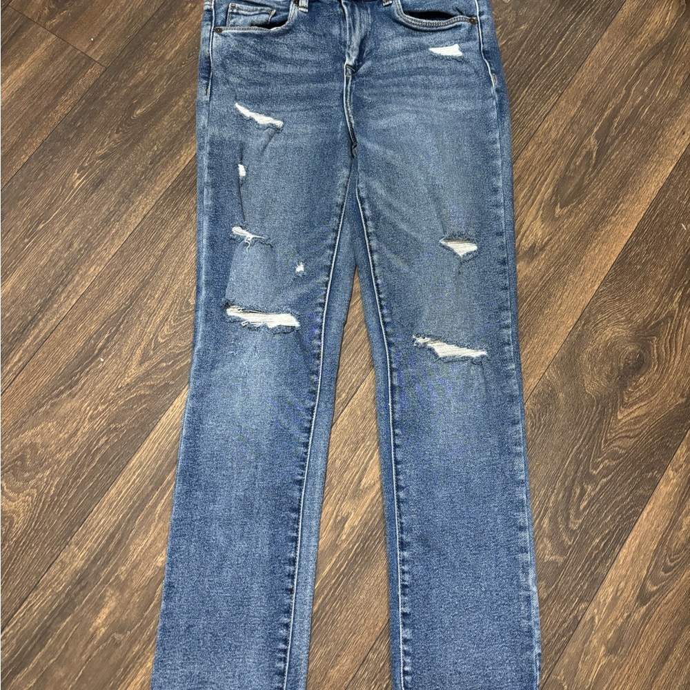 Blank NYC Blue Straight Leg Jeans with Distressed Details the Madison crop sz 26